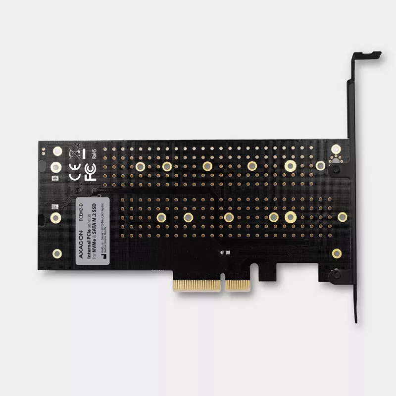 Axagon PCEM2-D PCIe x4 - adaptador para slot M.2 NVMe M-Key + SATA B-Key com SP & LP