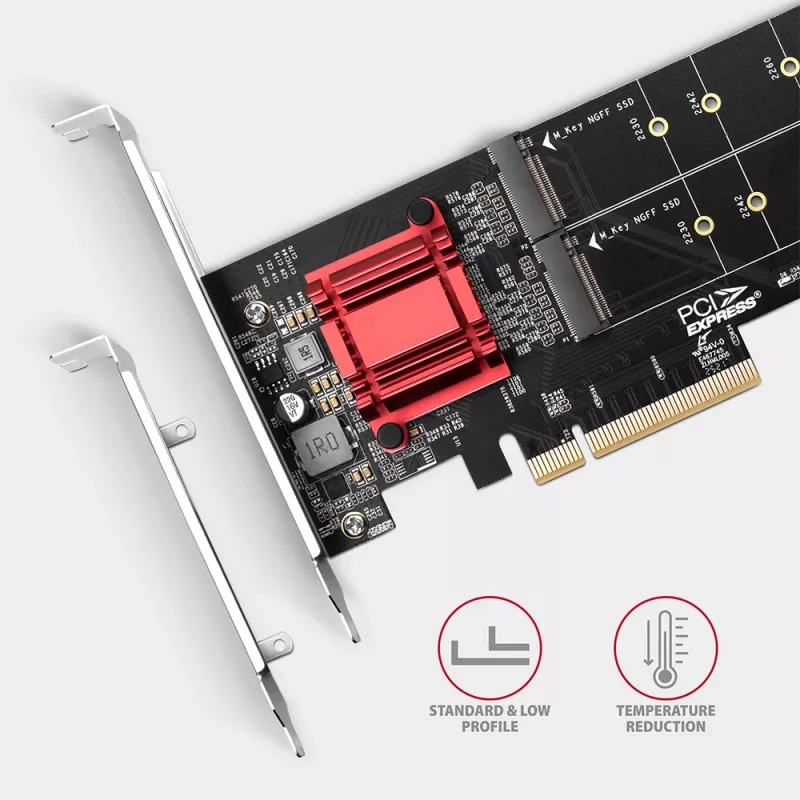 Axagon PCEM2-ND PCIe x8 - adaptador duplo para slot M.2 NVMe M-Key, RAID, dataswitch, com SP & LP