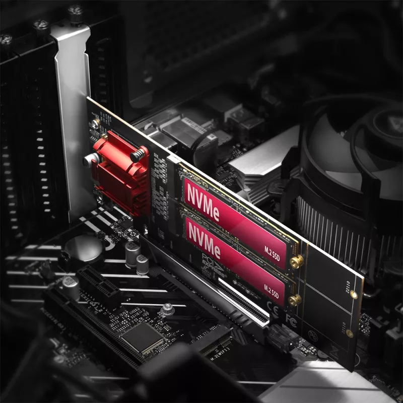 Axagon PCEM2-ND PCIe x8 - adaptador duplo para slot M.2 NVMe M-Key, RAID, dataswitch, com SP & LP