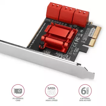 Placa de interface AXAGON PCES-SA6 — PCIe para SATA (ASM1166), 6 Gbit/s, full-height/low-profile, interna