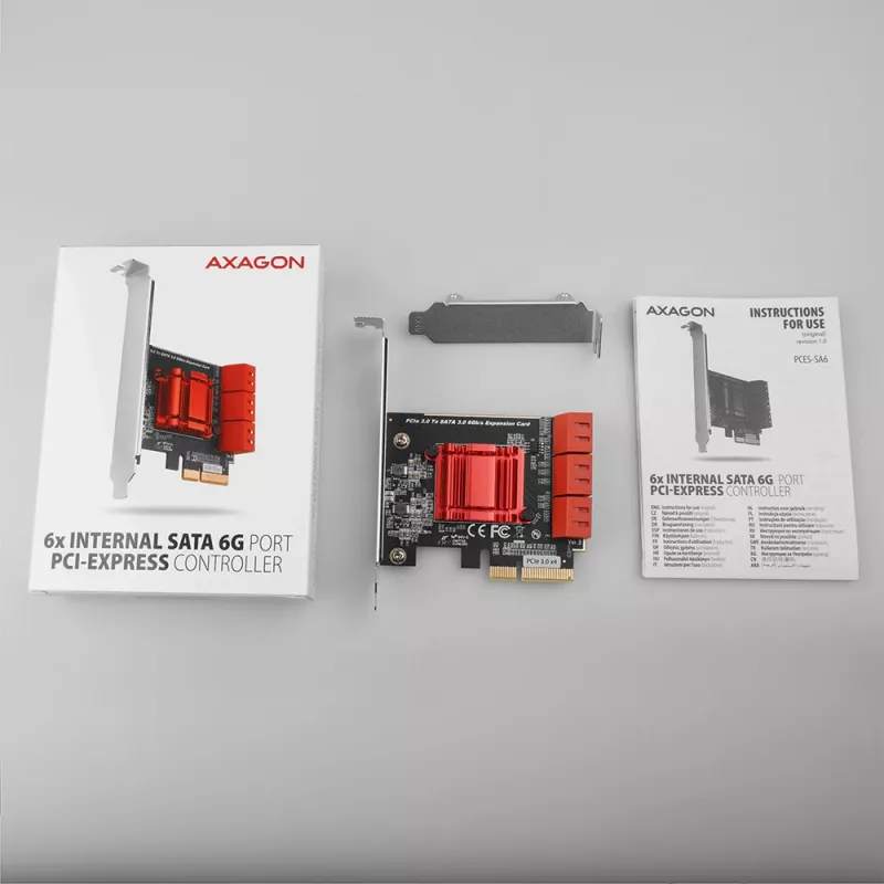 Placa de interface AXAGON PCES-SA6 — PCIe para SATA (ASM1166), 6 Gbit/s, full-height/low-profile, interna