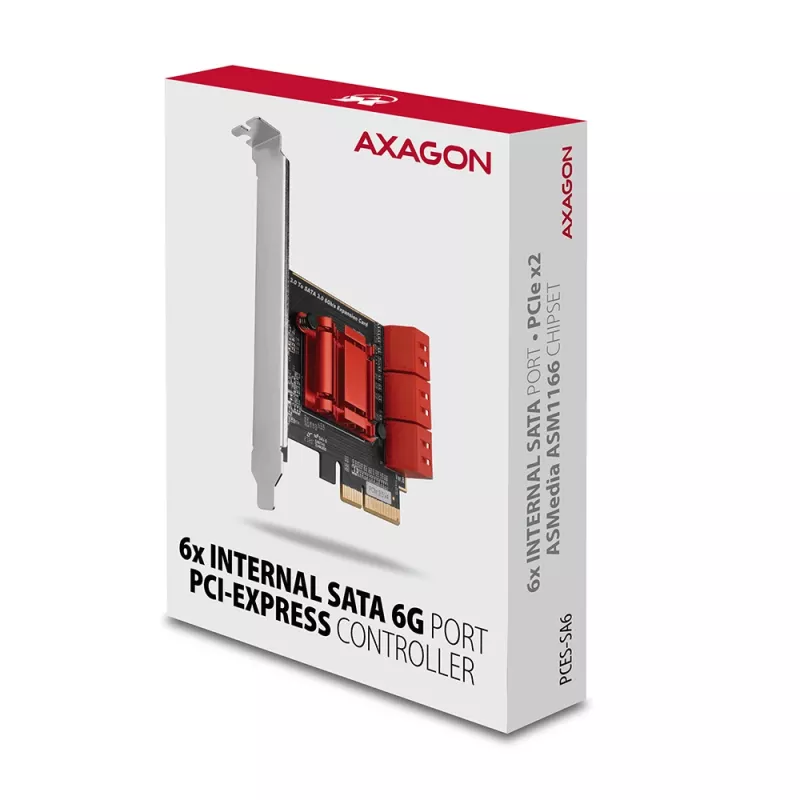 Placa de interface AXAGON PCES-SA6 — PCIe para SATA (ASM1166), 6 Gbit/s, full-height/low-profile, interna