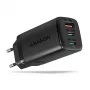 Carregador de parede GaN Axagon ACU-DPQ65 65W, 3 portas (USB-A + duplo USB-C), PD3.0/QC4+/PPS/Apple