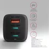 Carregador de parede GaN Axagon ACU-DPQ65 65W, 3 portas (USB-A + duplo USB-C), PD3.0/QC4+/PPS/Apple