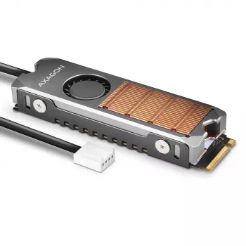 Axagon CLR-M2FAN Dissipador de cobre com ventoinha para unidades M.2-SSD de um e dois lados, tamanho 2280, altura 13 mm.