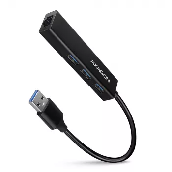 Hub multiporta Axagon HMA-GL3A USB 3.0 Type-A Gbit-LAN 3x USB-A microSD com fio USB 3.2 Gen 1 (3.1 Gen 1) Type-A preto