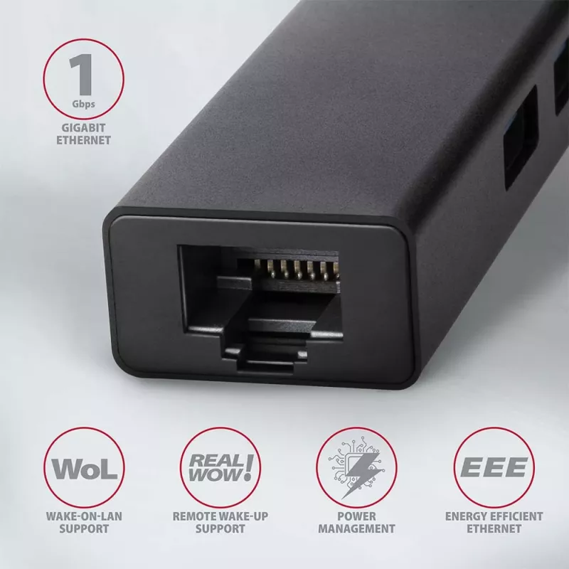 Hub multiporta Axagon HMA-GL3A USB 3.0 Type-A Gbit-LAN 3x USB-A microSD com fio USB 3.2 Gen 1 (3.1 Gen 1) Type-A preto