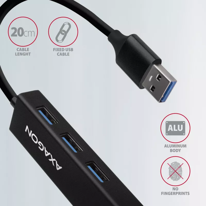 Hub multiporta Axagon HMA-GL3A USB 3.0 Type-A Gbit-LAN 3x USB-A microSD com fio USB 3.2 Gen 1 (3.1 Gen 1) Type-A preto