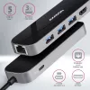 Hub Axagon HMC-6GL USB 3.2 Gen 1, 3x USB-A, HDMI 4K/30Hz, RJ-45, PD 100W, cabo USB-C de 20 cm
