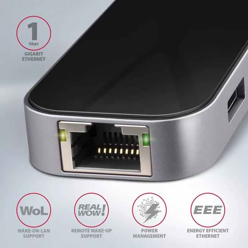 Hub Axagon HMC-6GL USB 3.2 Gen 1, 3x USB-A, HDMI 4K/30Hz, RJ-45, PD 100W, cabo USB-C de 20 cm