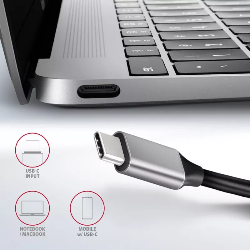 Hub Axagon HMC-6GL USB 3.2 Gen 1, 3x USB-A, HDMI 4K/30Hz, RJ-45, PD 100W, cabo USB-C de 20 cm