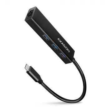 Hub USB-C Axagon HMC-GL3A 3x USB-A Gbit-LAN preto