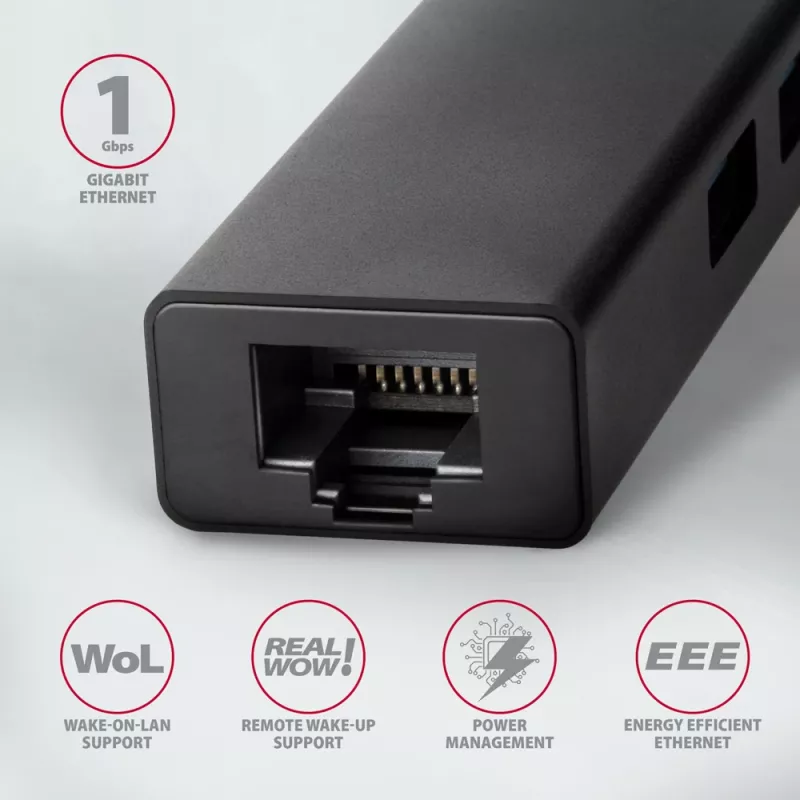 Hub USB-C Axagon HMC-GL3A 3x USB-A Gbit-LAN preto
