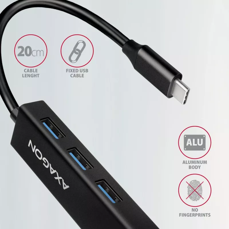 Hub USB-C Axagon HMC-GL3A 3x USB-A Gbit-LAN preto