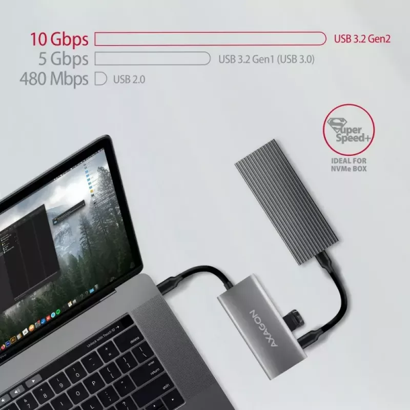 AXAGON HMC-4G2, hub USB-C 3.2 Gen 2 10 Gb/s, portas 2x USB-A + 2x USB-C, cabo USB-C 13cm