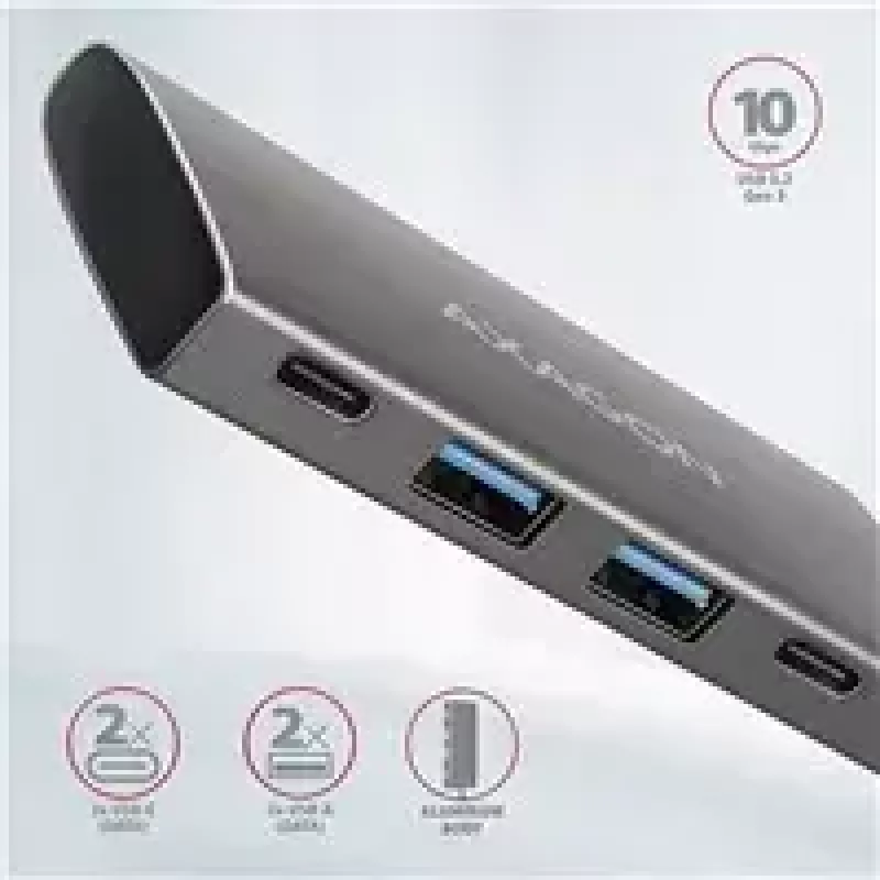 AXAGON HMC-4G2, hub USB-C 3.2 Gen 2 10 Gb/s, portas 2x USB-A + 2x USB-C, cabo USB-C 13cm