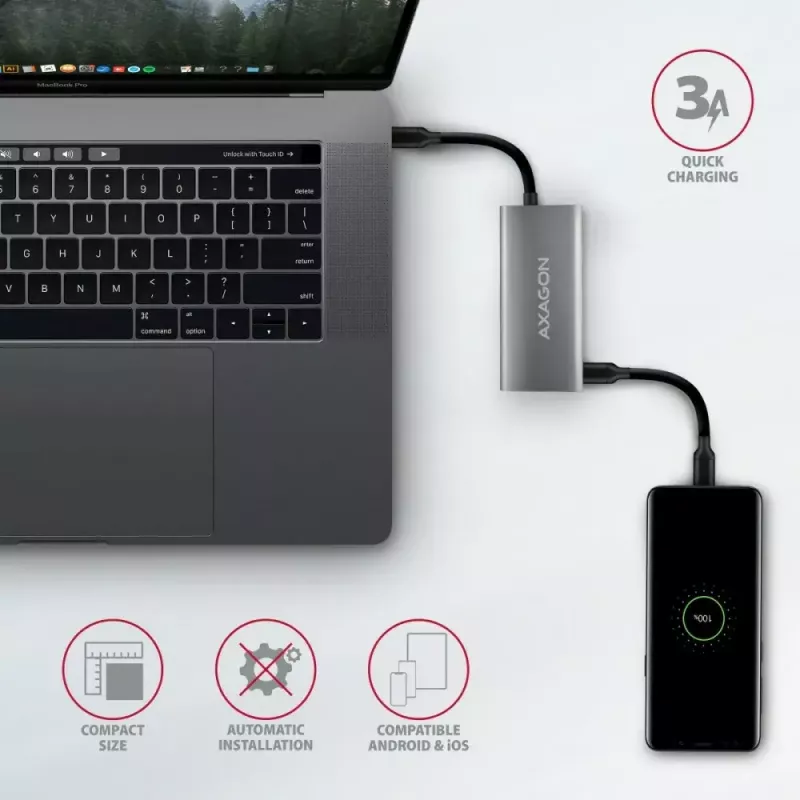 AXAGON HMC-4G2, hub USB-C 3.2 Gen 2 10 Gb/s, portas 2x USB-A + 2x USB-C, cabo USB-C 13cm