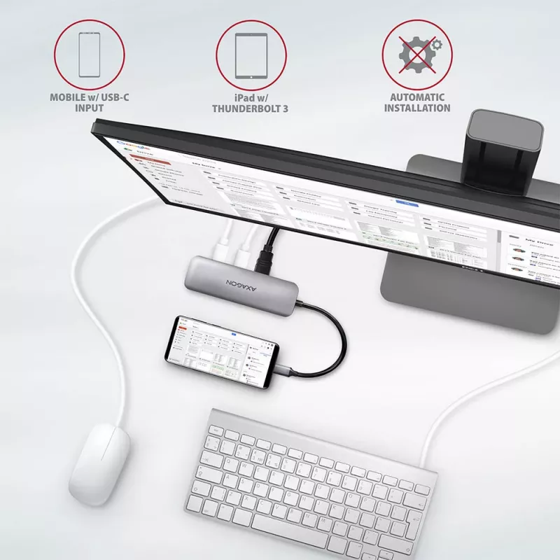 Hub Axagon HMC-5 USB 3.2 Gen 1, 2x USB-A, HDMI, SD/microSD, PD 100W, cabo USB-C de 20 cm