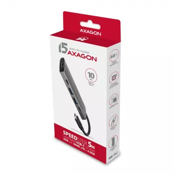 Hub Axagon HMC-5G2 USB 10Gbps, 2x USB-A, 2x USB-C, HDMI 4K/60Hz, PD 100W, cabo USB-C