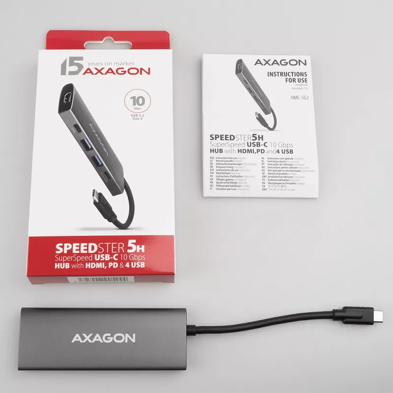 Axagon HMC-5G2 SPEEDSTER hub USB-C 5 em 1, 2x USB-A, 2x USB-C, HDMI, PD 60 W