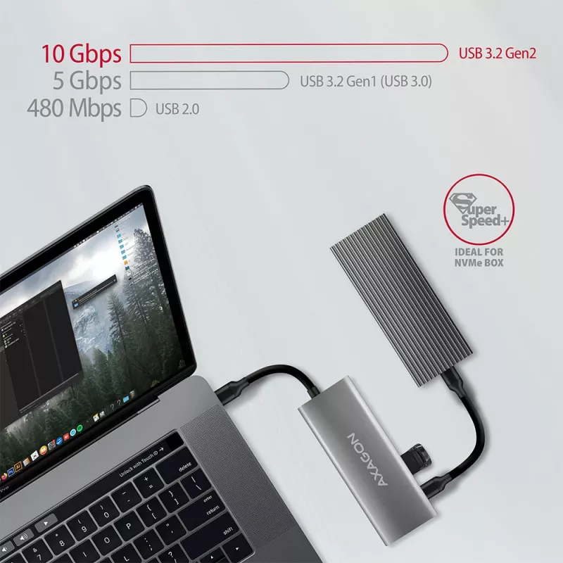 Axagon HMC-5G2 SPEEDSTER hub USB-C 5 em 1, 2x USB-A, 2x USB-C, HDMI, PD 60 W