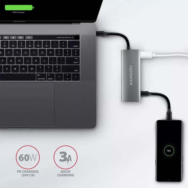 Axagon HMC-5G2 SPEEDSTER hub USB-C 5 em 1, 2x USB-A, 2x USB-C, HDMI, PD 60 W
