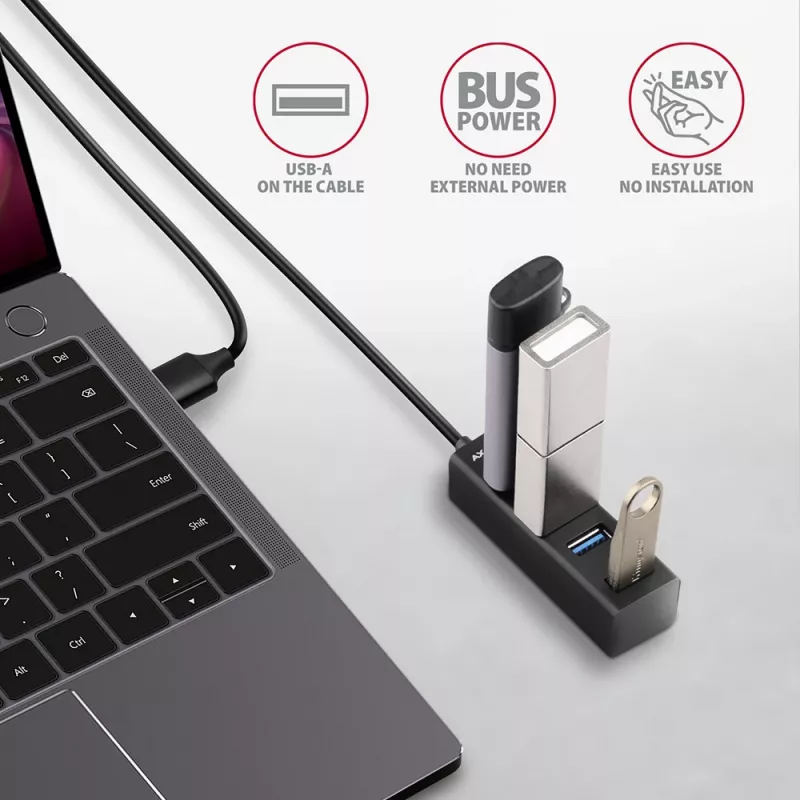 Axagon HUE-M1AL mini-hub 4x USB 3.2 Gen 1, metal, cabo USB-A de 1,2 m