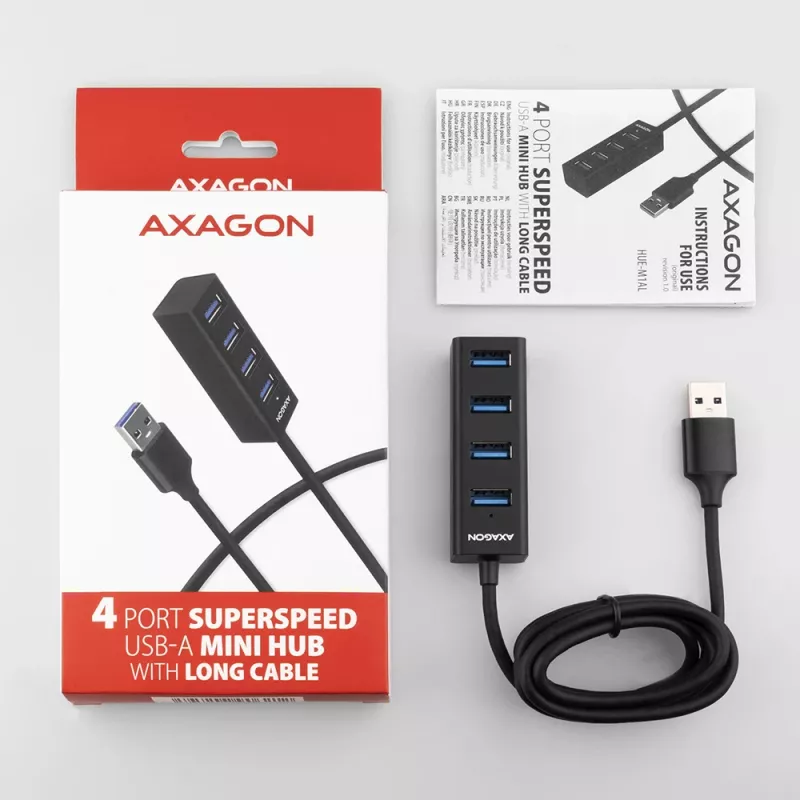 Axagon HUE-M1AL mini-hub 4x USB 3.2 Gen 1, metal, cabo USB-A de 1,2 m