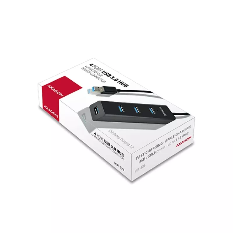Axagon HUE-S2B hub de carregamento 4x USB 3.0, alimentação via Micro-USB