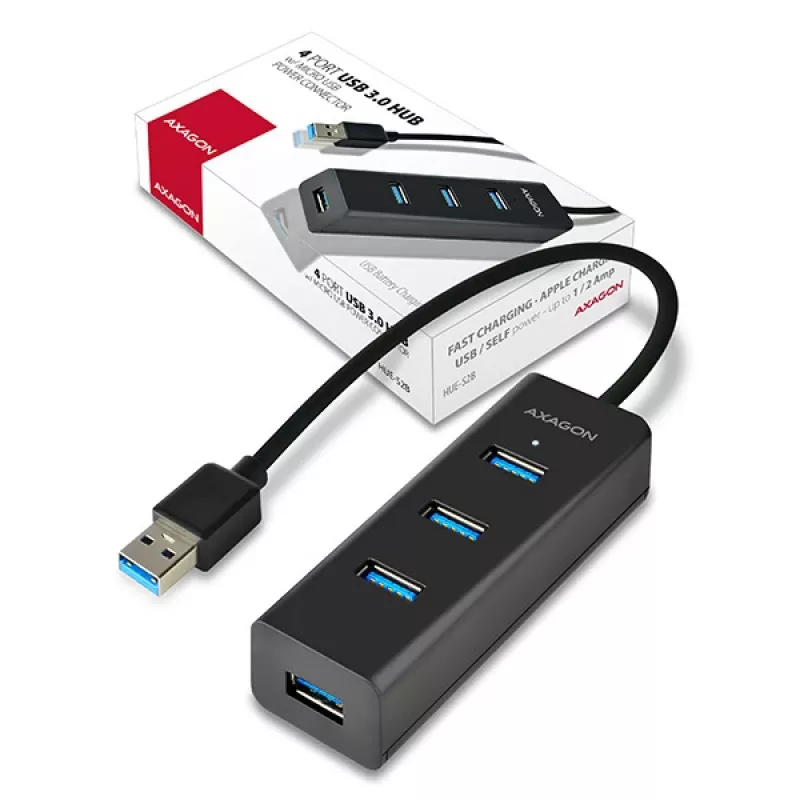 Axagon HUE-S2B hub de carregamento 4x USB 3.0, alimentação via Micro-USB
