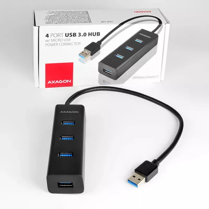 Axagon HUE-S2B hub de carregamento 4x USB 3.0, alimentação via Micro-USB