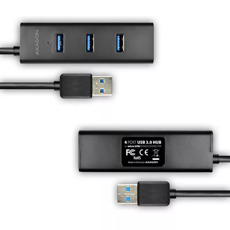 Axagon HUE-S2BL hub de carregamento 4x USB 3.0 com cabo de 1,2 m, alimentação via Micro-USB