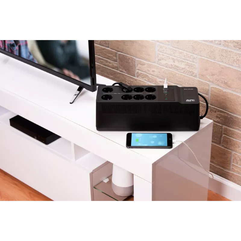 APC Back-UPS BE850G2-GR - alimentação de emergência 8 tomadas, 850VA, 2 carregadores USB, 1 porta de dados USB