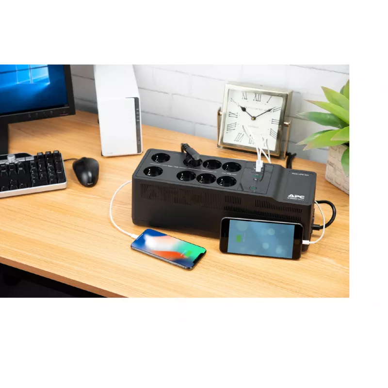 APC Back-UPS BE850G2-GR - alimentação de emergência 8 tomadas, 850VA, 2 carregadores USB, 1 porta de dados USB