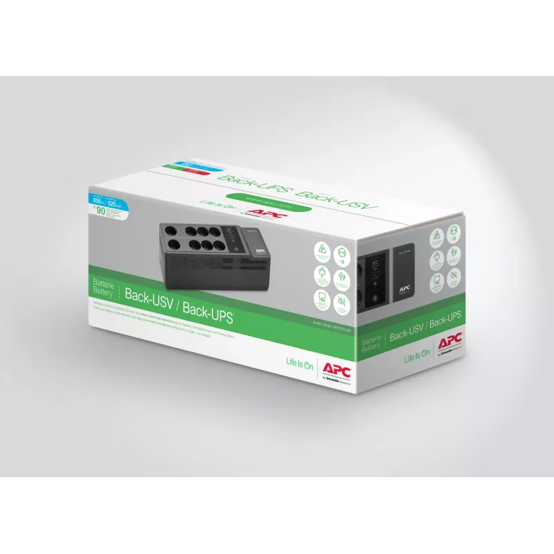 APC Back-UPS BE850G2-GR - alimentação de emergência 8 tomadas, 850VA, 2 carregadores USB, 1 porta de dados USB