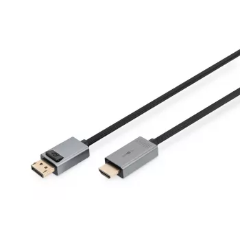 Cabo DIGITUS DP para HDMI com LED 4K/30Hz, 3m, caixa de alumínio, banhado a ouro, suporta 4K30Hz