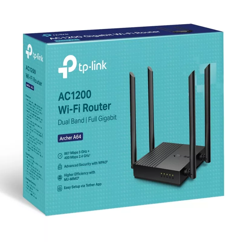 Router wireless TP-Link ARCHER A64 Gigabit Ethernet dual band (2,4 GHz / 5 GHz) preto