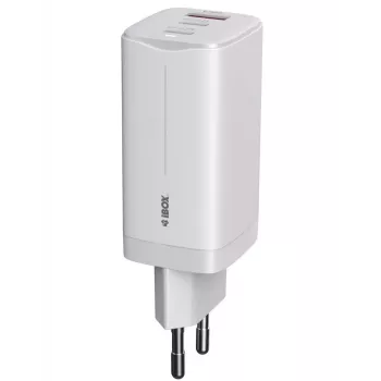Carregador móvel IBOX ILUC65W, 65W, 2x USB-C + 1x USB-A, branco, cabo de 1,5 m