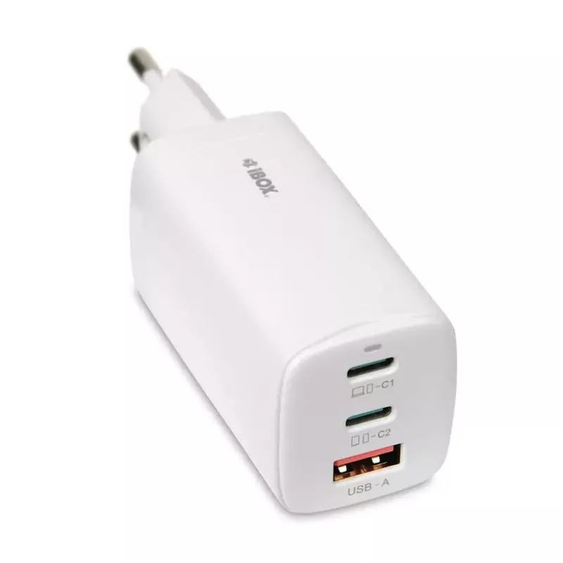 Carregador móvel IBOX ILUC65W, 65W, 2x USB-C + 1x USB-A, branco, cabo de 1,5 m