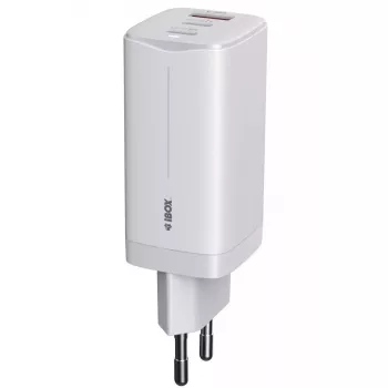 Carregador móvel IBOX ILUC65W, 65W, 2x USB-C + 1x USB-A, branco, cabo de 1,5 m
