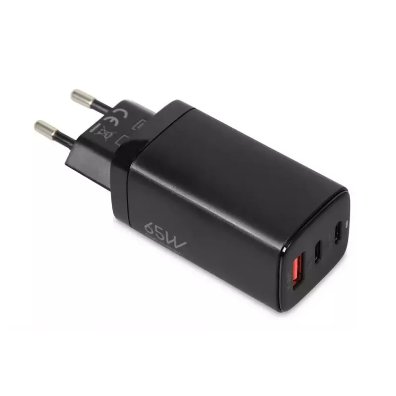 Carregador de CA para dispositivos móveis IBOX ILUC65B — 65 W, 3x USB (2x USB‑A Gen1, 1x USB‑C), preto, 100–240 V