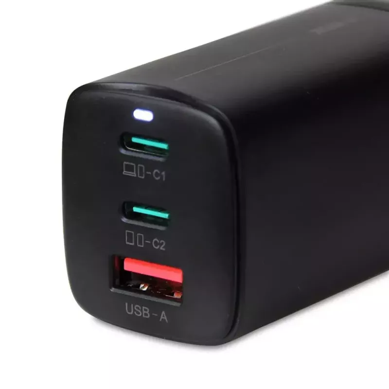 Carregador de CA para dispositivos móveis IBOX ILUC65B — 65 W, 3x USB (2x USB‑A Gen1, 1x USB‑C), preto, 100–240 V