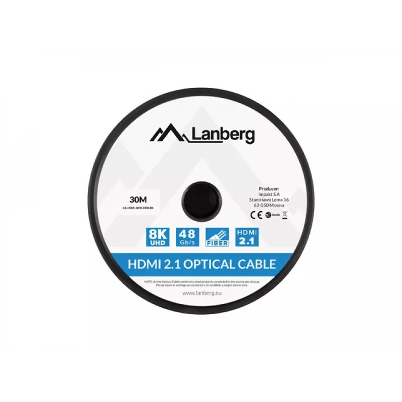 Cabo HDMI LANBERG - M/m V2.1 Optical AOC - 30m preto
