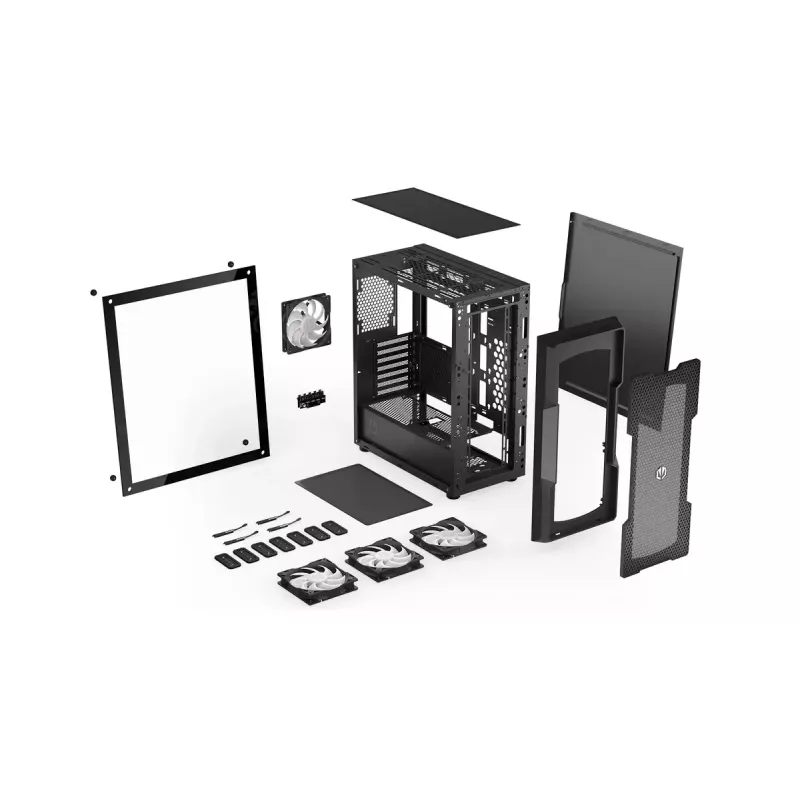 Caixa para PC ENDORFY Regnum 400 ARGB torre preta — ATX, vidro temperado, ARGB, 3x120mm à frente, 1x120mm atrás, suporta GPU 37 cm