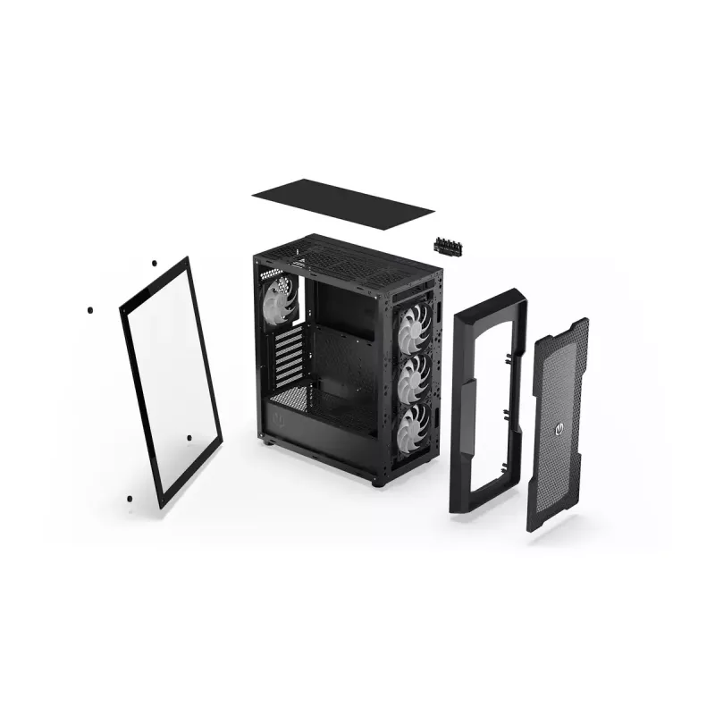 Caixa para PC ENDORFY Regnum 400 ARGB torre preta — ATX, vidro temperado, ARGB, 3x120mm à frente, 1x120mm atrás, suporta GPU 37 cm