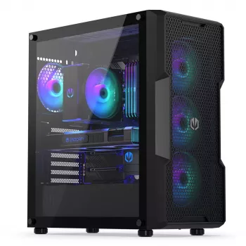 Caixa para PC ENDORFY Regnum 400 ARGB torre preta — ATX, vidro temperado, ARGB, 3x120mm à frente, 1x120mm atrás, suporta GPU 37 cm