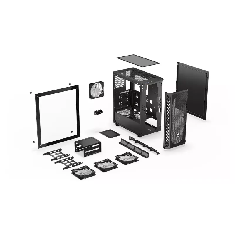 Caixa para PC ENDORFY Signum 300 ARGB torre preta — ATX, vidro temperado, iluminação ARGB, suporta GPU 350 mm, altura do refrigerador de CPU 161 mm