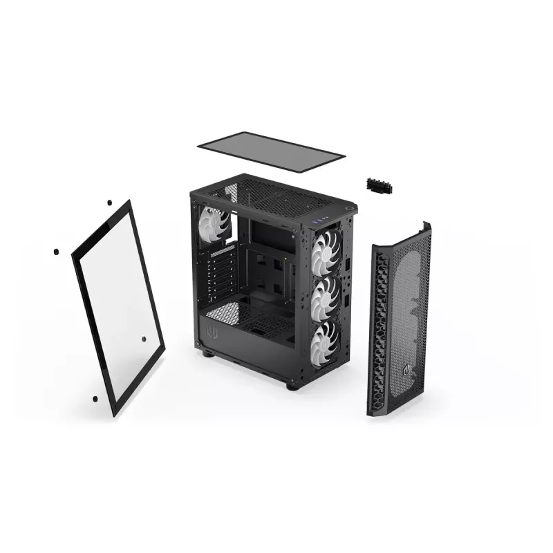 Caixa para PC ENDORFY Signum 300 ARGB torre preta — ATX, vidro temperado, iluminação ARGB, suporta GPU 350 mm, altura do refrigerador de CPU 161 mm