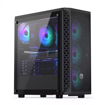 Caixa para PC ENDORFY Signum 300 ARGB torre preta — ATX, vidro temperado, iluminação ARGB, suporta GPU 350 mm, altura do refrigerador de CPU 161 mm