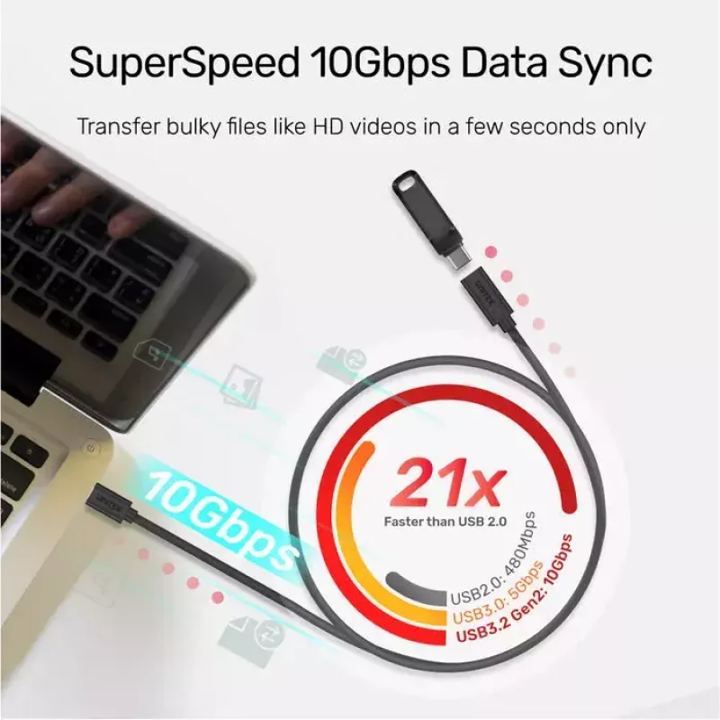 Unitek C14086BK-1.5M cabo de extensão USB-C (M/F), 10 Gbps, 4K, PD 100 W, 1,5 m, preto